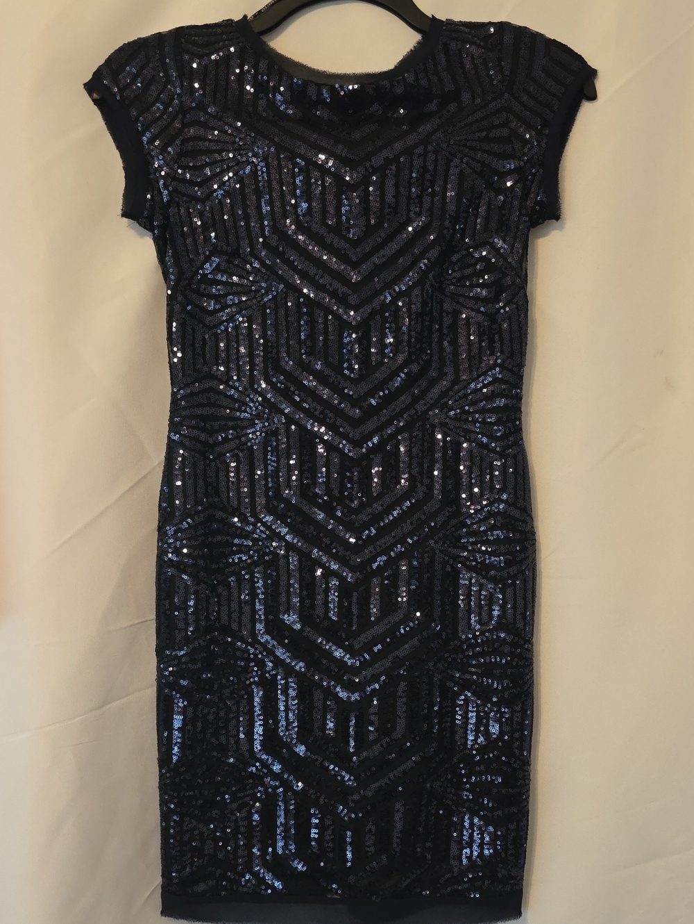 Vince Camuto Navy Sequin Geometric Sheath Dress